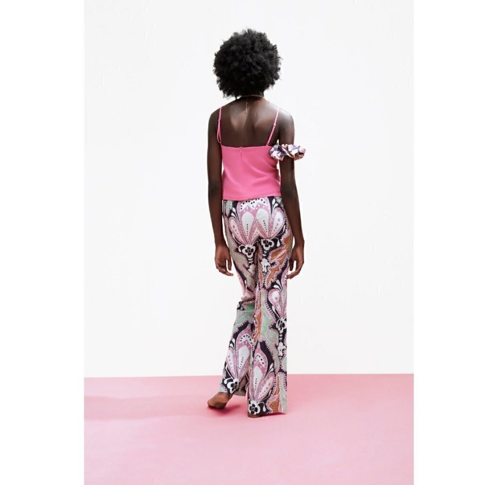 Zara Top and Pant Set XS Printed Linen Spain Groovy 70s 60s Boho Colorful Unique - Picture 16 of 16